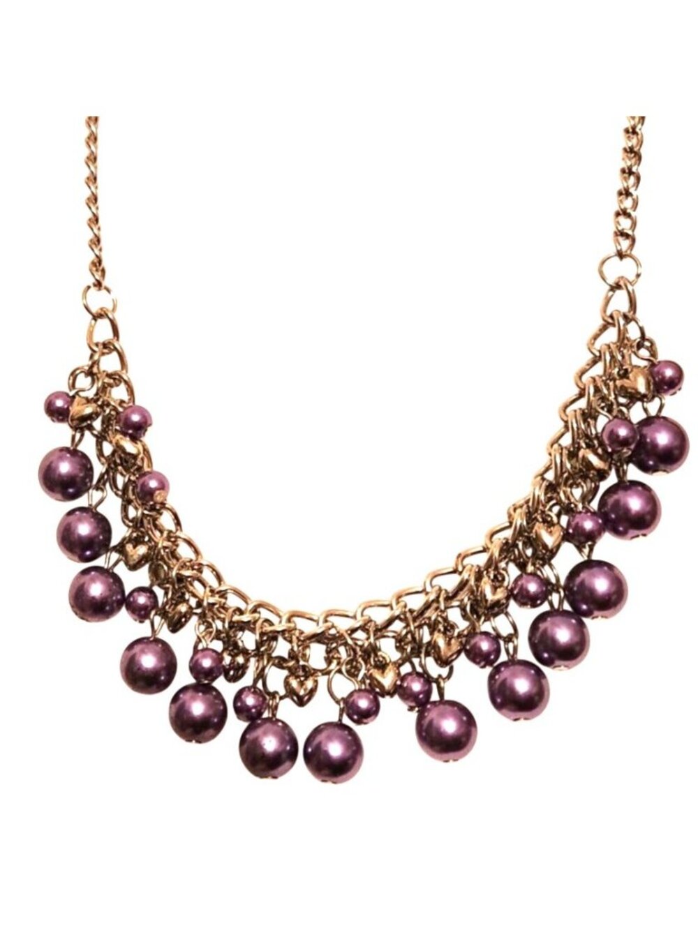 Purple Beaded Necklace Earring Set Silver tone Chain womens jewelry faux pearl